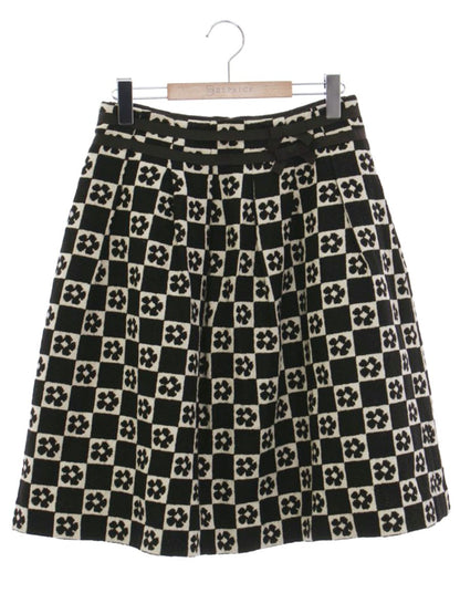 エムズグレイシー 017532 スカート 40 ブラック カメリアモチーフ チェック ニット ITFA37MJL051