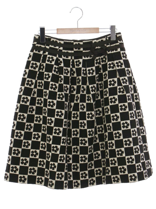 エムズグレイシー 017532 スカート 40 ブラック カメリアモチーフ チェック ニット ITFA37MJL051