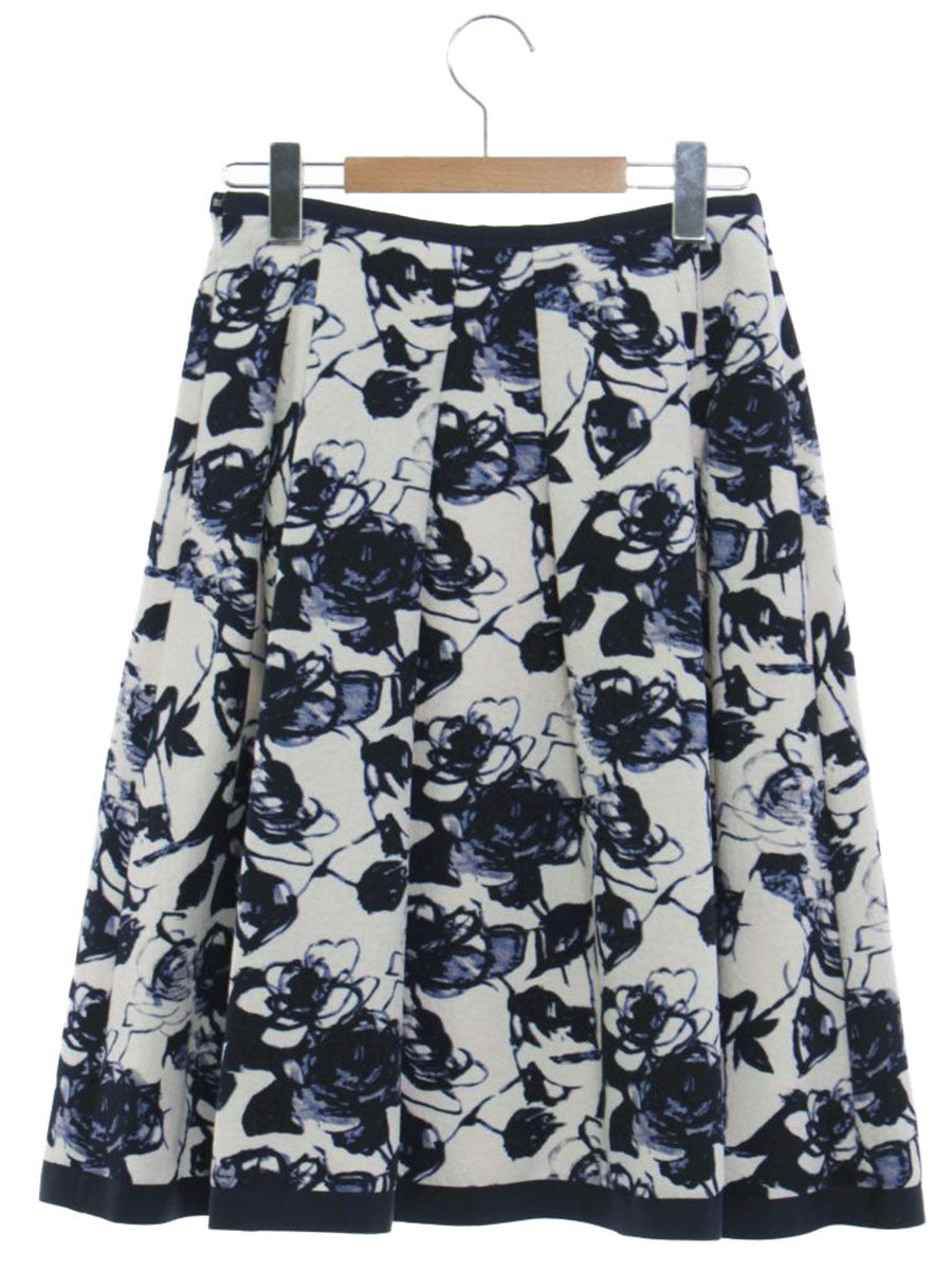 エムズグレイシー 117114 スカート 38 ブルー フラワーモチーフ　タック フレア ITG6VP2X9T1O