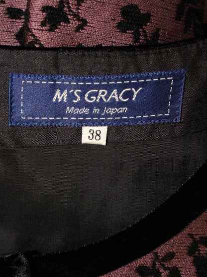 エムズグレイシー 011529 ワンピース 38 パープル フラワーモチーフ ベロアリボン IT1QN6J2PFPC