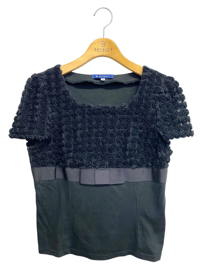 エムズグレイシー 125105 Tシャツ カットソー 38 ブラック ローズチュール リボン 切替 IT5RFX1UT2UT