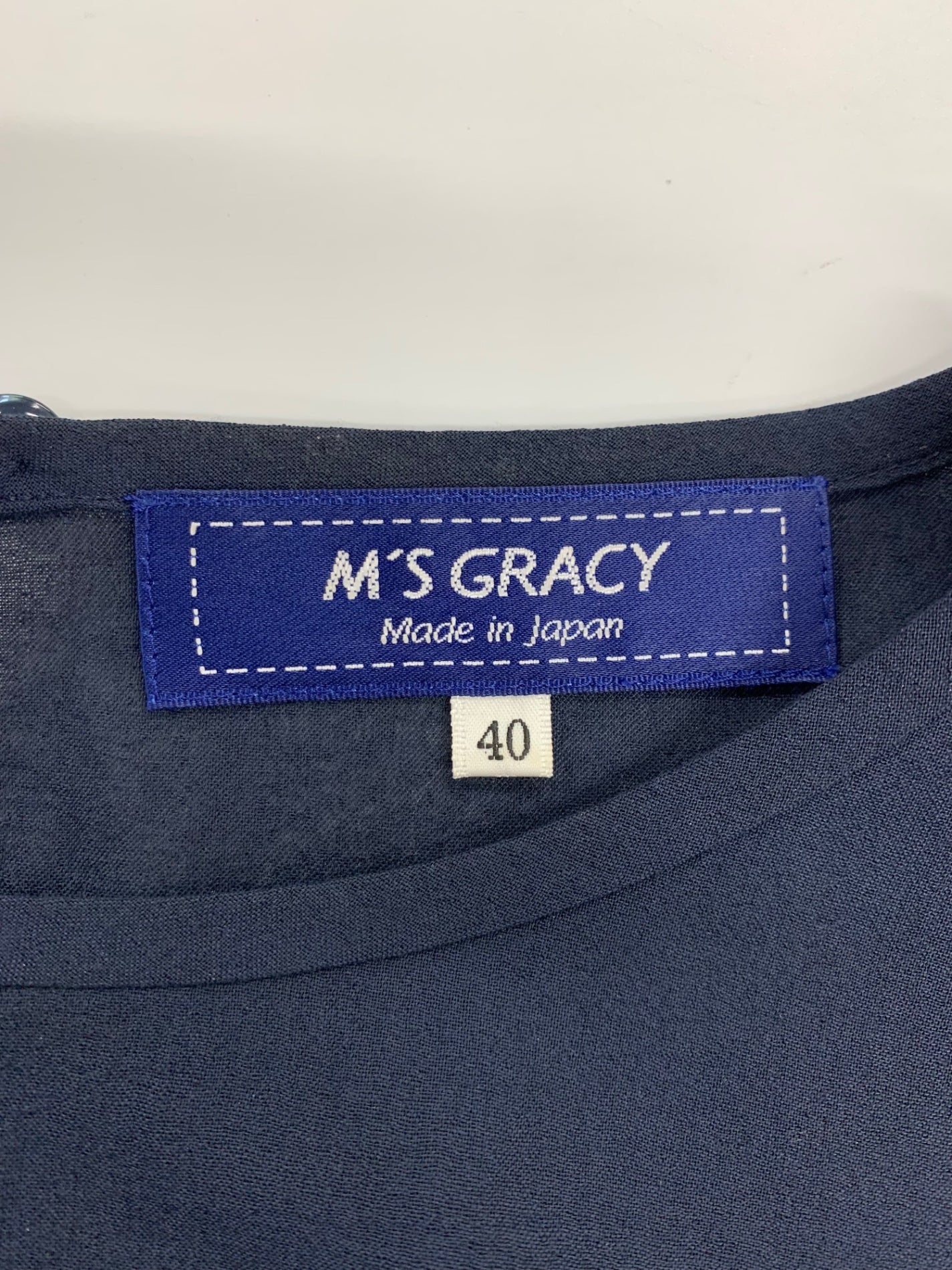 エムズグレイシー 011323 ワンピース 40 ネイビー ウエストギャザー 袖リボン ITTXKQPG3T6O