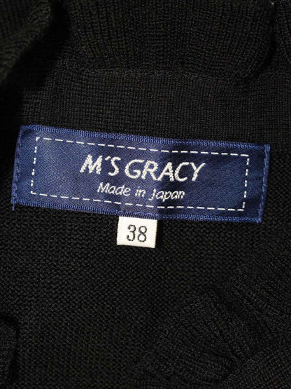 エムズグレイシー 118522 カーディガン 38 ブラック フリル パールボタン ロング ITOS60A3RB0Y