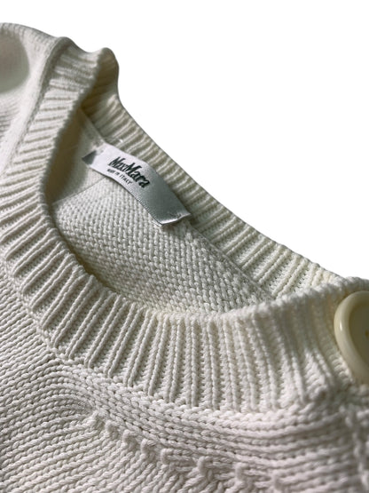 マックスマーラ ROUND NECK KNITS 13610321 ニット S ホワイト ボーダー ロゴ ITINQ3G945GI