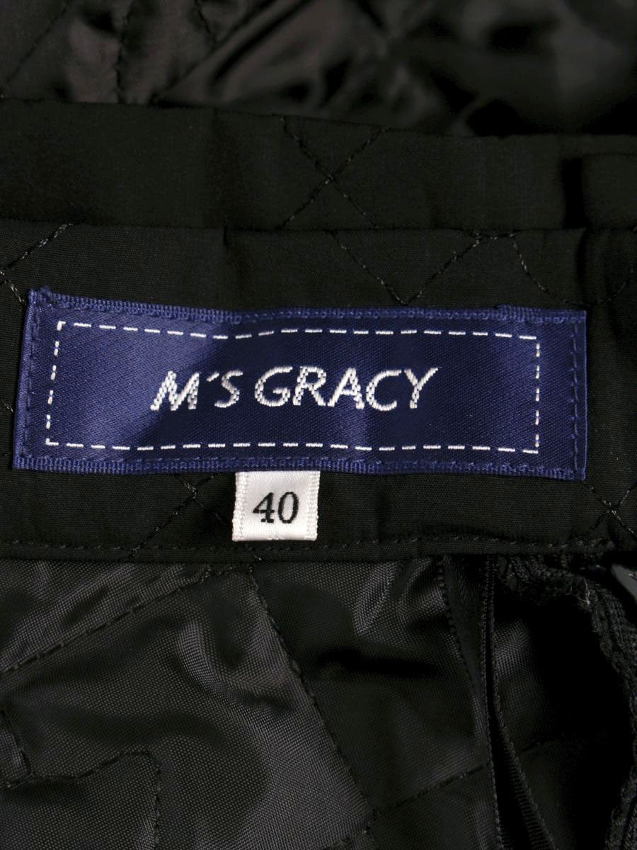 エムズグレイシー カメリアｘリボン柄キルティングフレア 417613 スカート 40 ブラック ITBCMPIOEDDC