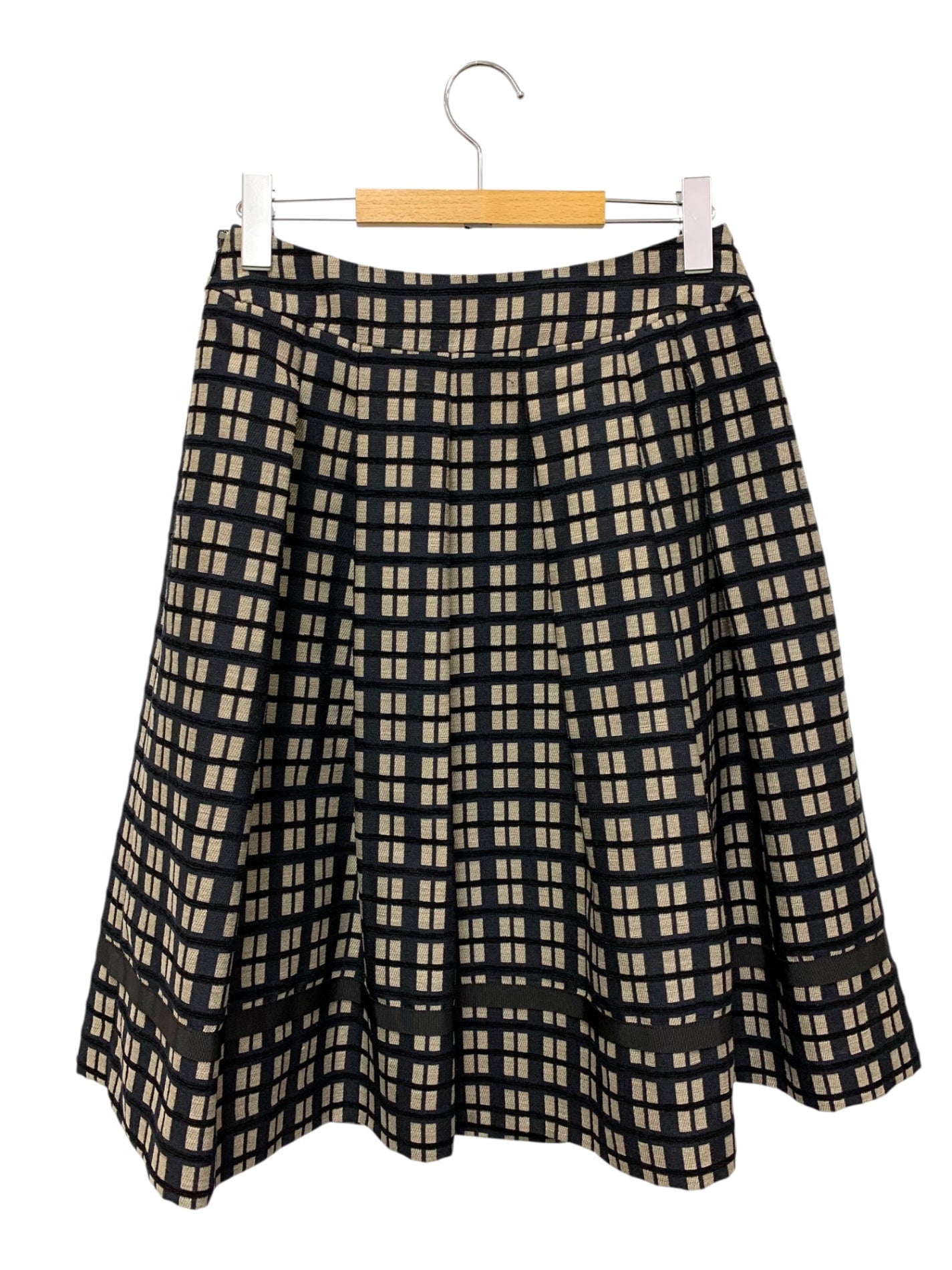 エムズグレイシー 117515 スカート 40 ネイビー リボン 格子柄 サイドジップ ITZBJD6901US