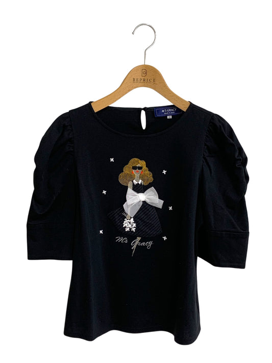 エムズグレイシー  215316 カットソー 40 ブラック ストローハットレディモチーフ 刺繍 ITB80J7XRAQS