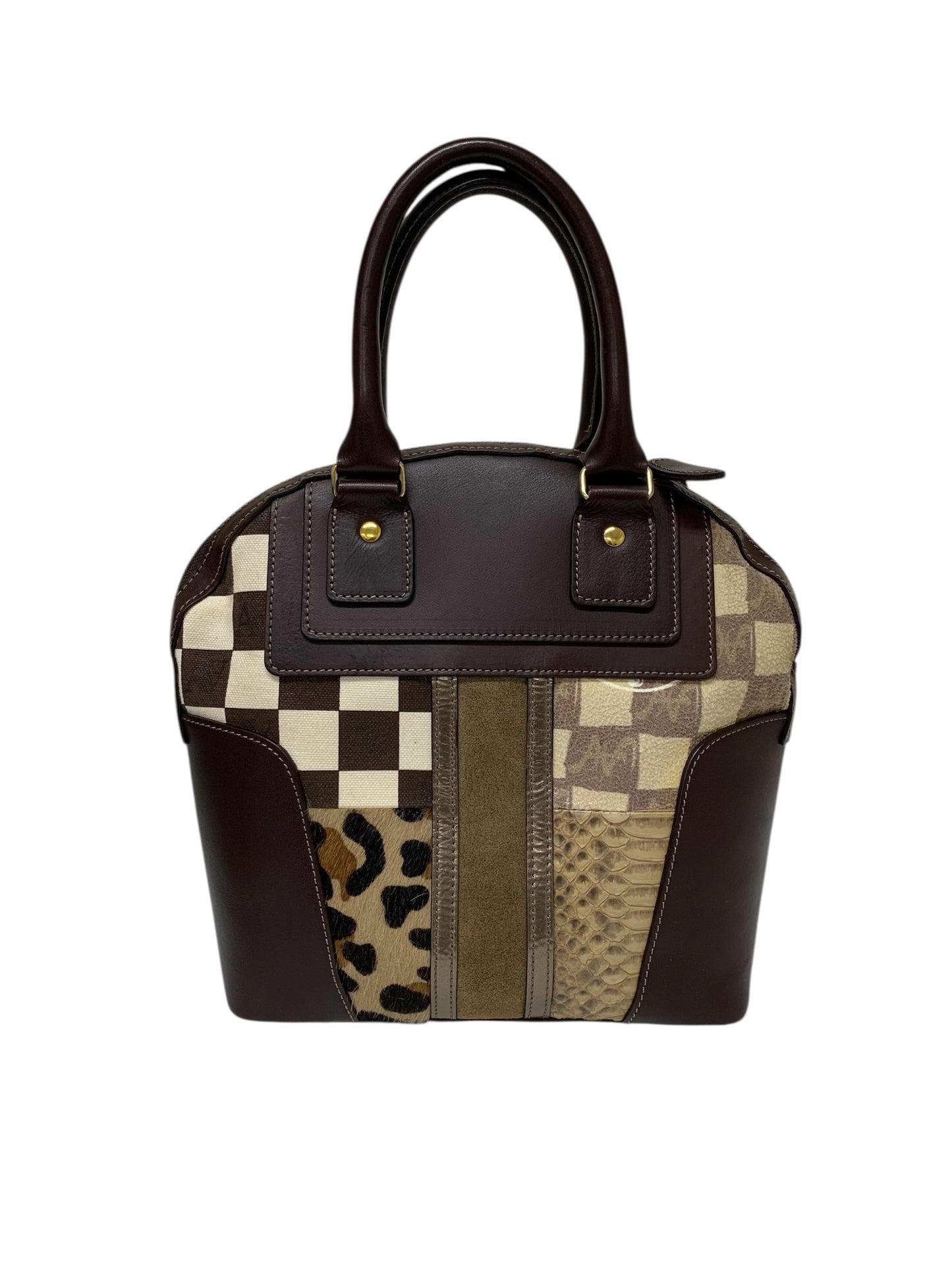 アタオ ハンドバッグ ブラウン アップルミニ チェック レザー スエード ハラコ ITYFIE7V3YK8