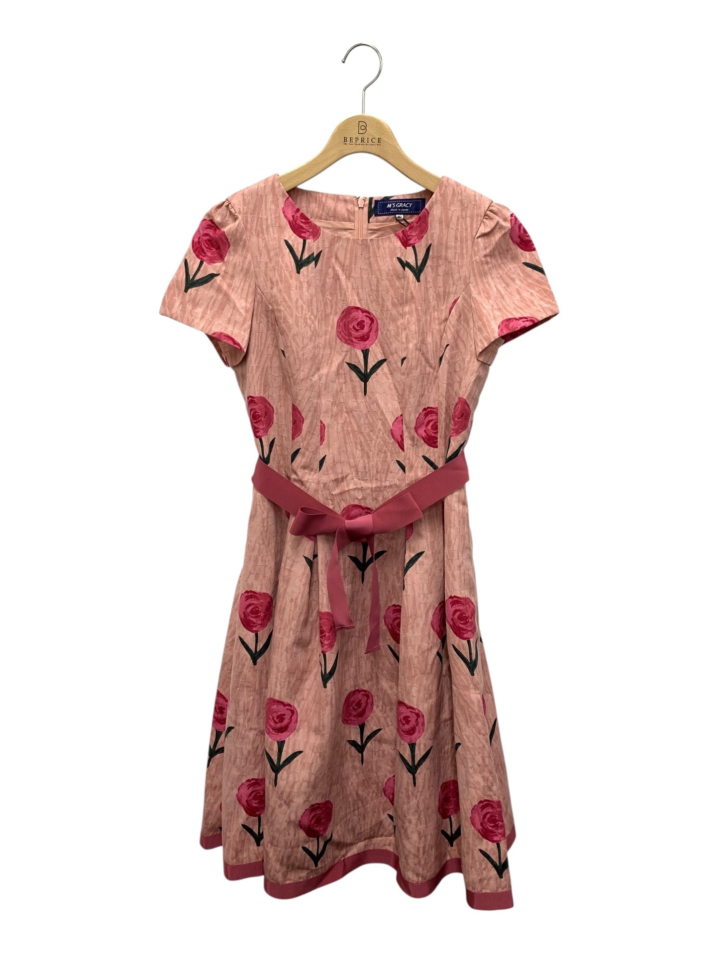 エムズグレイシー 011530 ワンピース 40 ピンク ローズモチーフ ウエストリボン ITKD9YZMK3LR