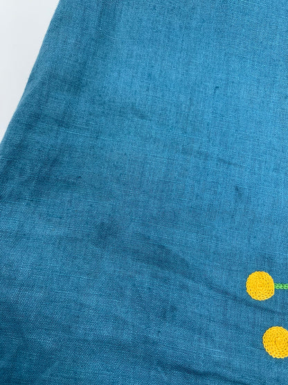 アルベロベロ 615136 ワンピース ブルー 麻 ブタ ウサギ フラワー 刺繍 IT9VM5WNMYAE