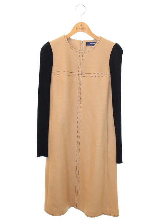 エムズグレイシー Black & White One-piece 811543 ワンピース 36 ベージュ/ネイビー ステッチ IT2848RAXOVH