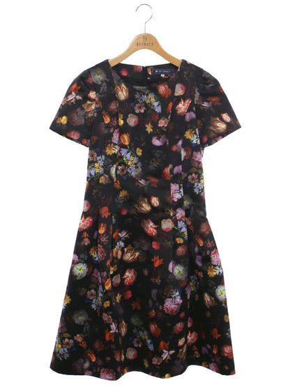 エムズグレイシー 621525 ワンピース 40 ブラック フラワープリント フレアー ITIY9Y5POPNJ