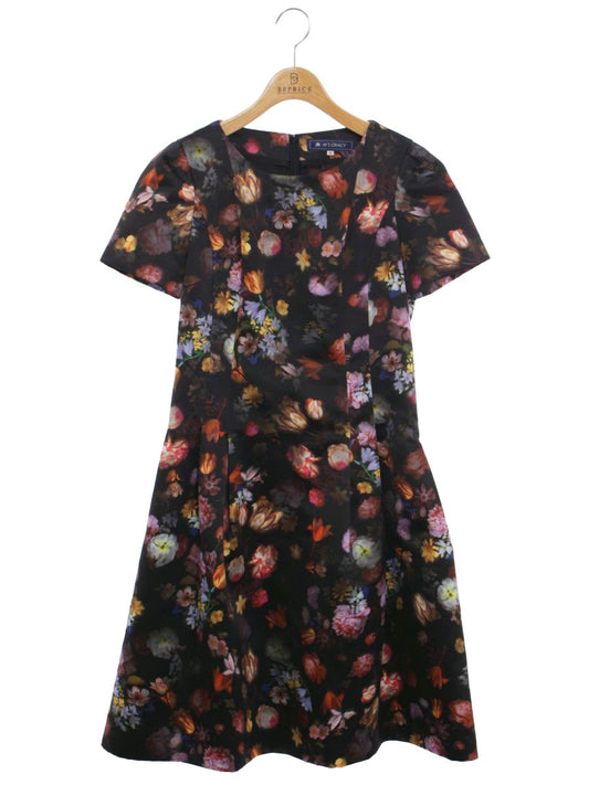 エムズグレイシー 621525 ワンピース 40 ブラック フラワープリント フレアー ITIY9Y5POPNJ