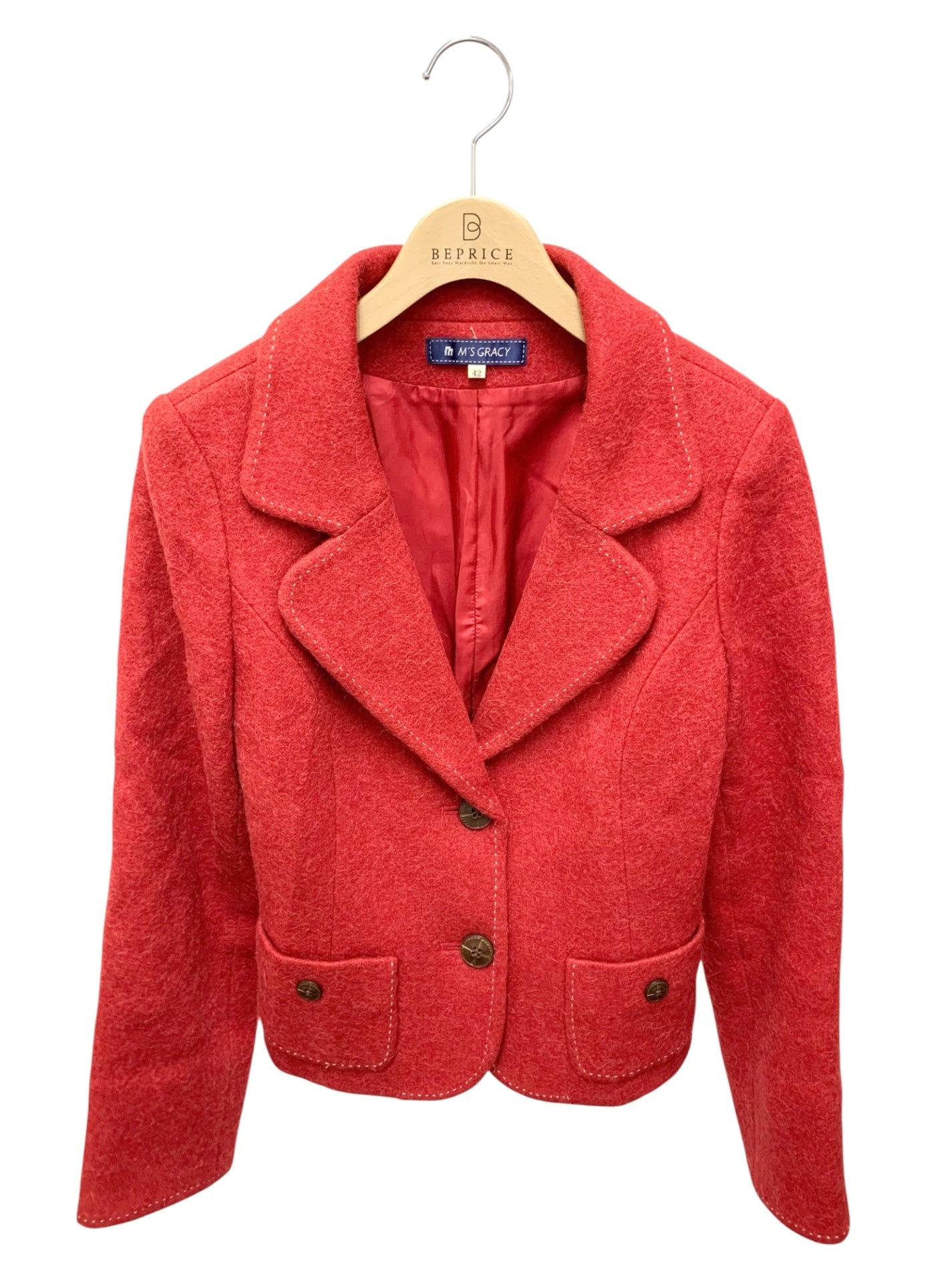 エムズグレイシー 624554 ジャケット 42 レッド アルパカ混 2B ITOPEZ1NCQJ8