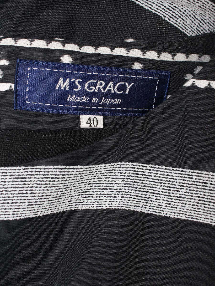 エムズグレイシー フラワーxリボン入りボーダージャガードワンピース 311302 40 ダークグレー IT0SBC2ASR9Y