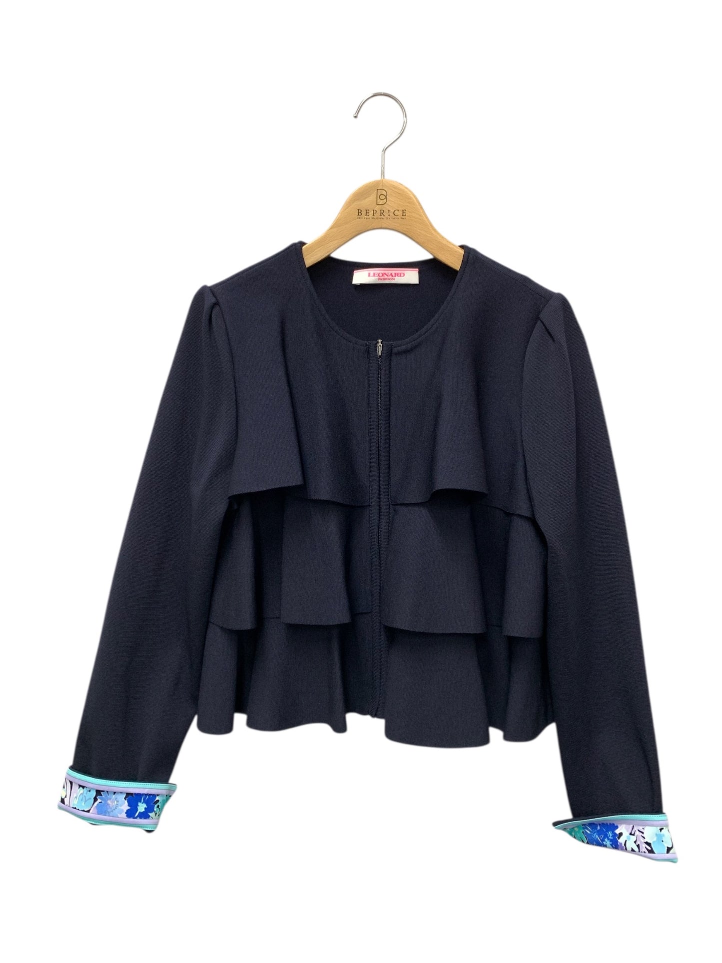 レオナールファッション 0347035 ジャケット 2 ネイビー フリル ビジュー ITESGQ03WK88
