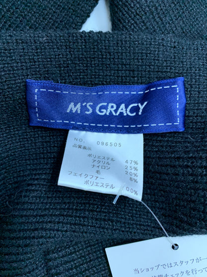 エムズグレイシー 096505 ポンチョ F ブラック フェイクファー付き ニット フーディ IT1W897EEU1W