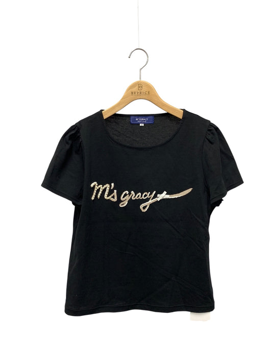 エムズグレイシー パール付きロゴ 515344 カットソー 42 ブラック ITYBL0VS5IXG