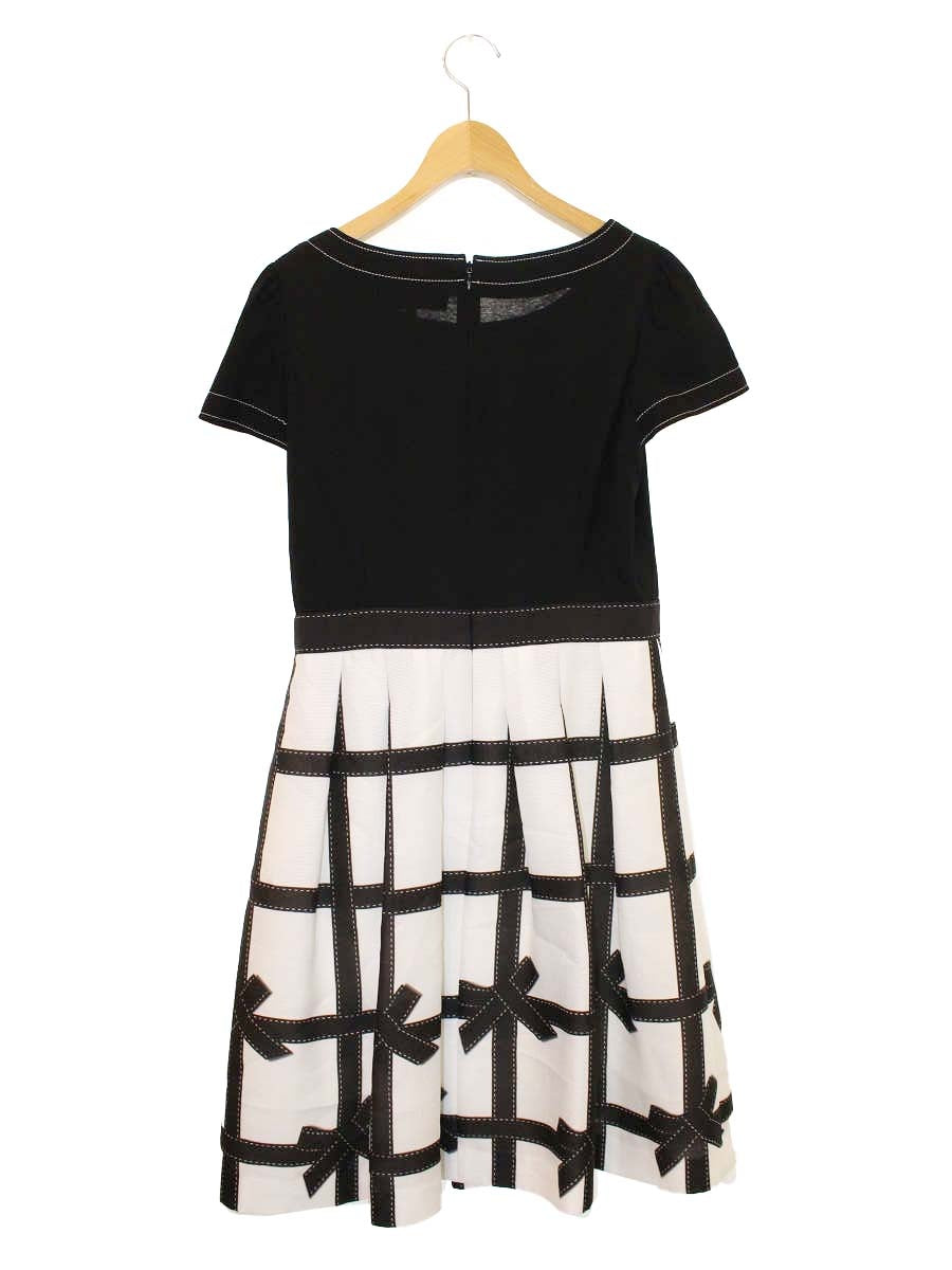 エムズグレイシー Ribbon Check Dress 811317 ワンピース 38 ブラック ステッチ リボン ITIH9XAT81S4