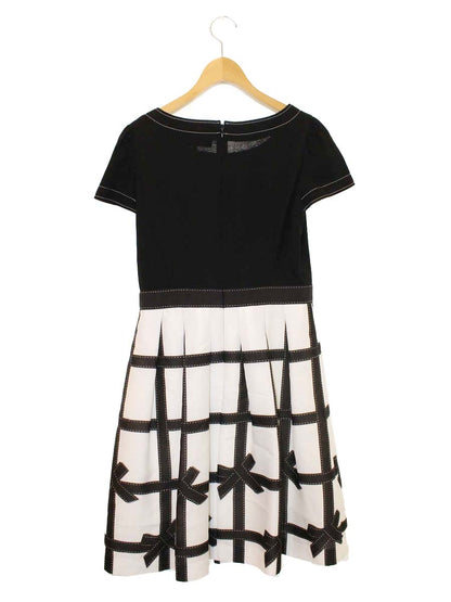 エムズグレイシー Ribbon Check Dress 811317 ワンピース 38 ブラック ステッチ リボン ITIH9XAT81S4