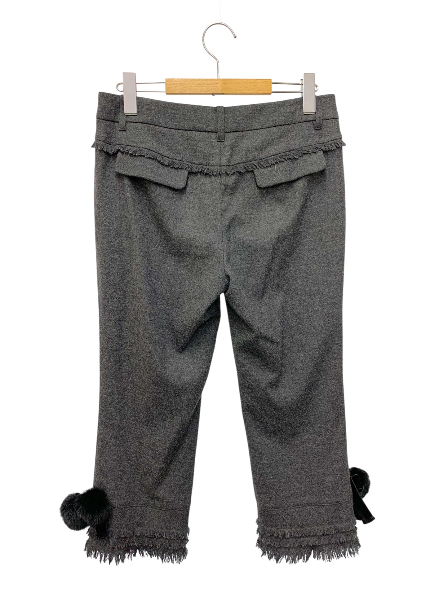 トゥービーシック UHE47-917-08 クロップドパンツ 40 グレー カシミヤブレンドウール 裾フリンジ ITYI7KPFIMKW 【SALE】