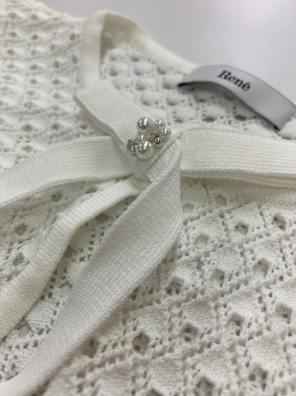 ルネ 6422550 カーディガン 36 ホワイト リボン フェイクパール IT1VQFNCCF68