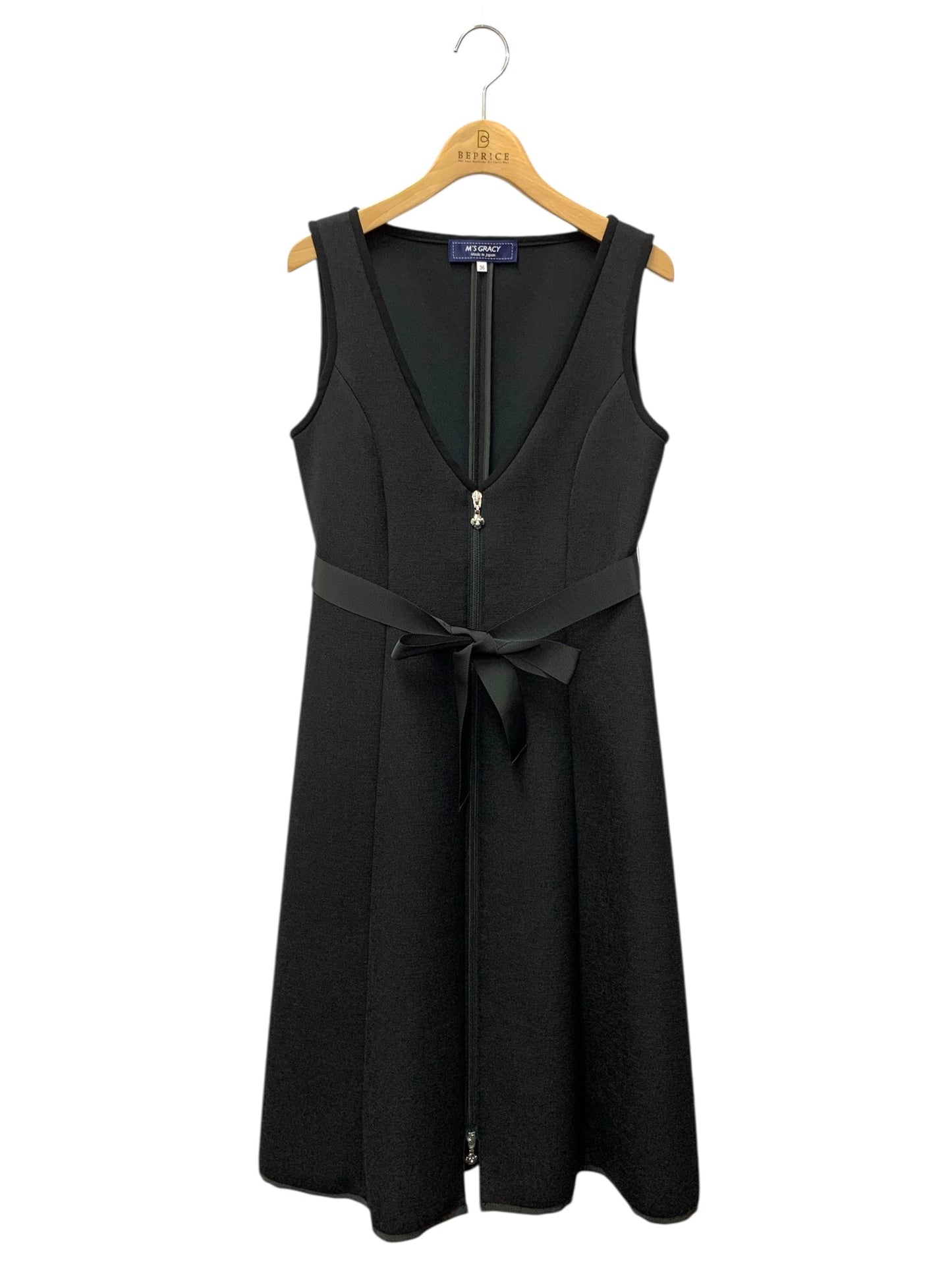 エムズグレイシー 411511 ジャンパースカート 36 ブラック ボンディング リボン フロントジップ ITJSNBQJTYXB