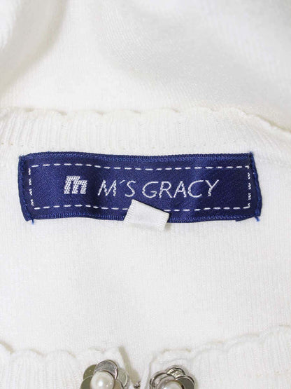 エムズグレイシー 528524 カーディガン 38 ホワイト ニット フラワーモチーフ 刺繍 IT24B0HZTESC