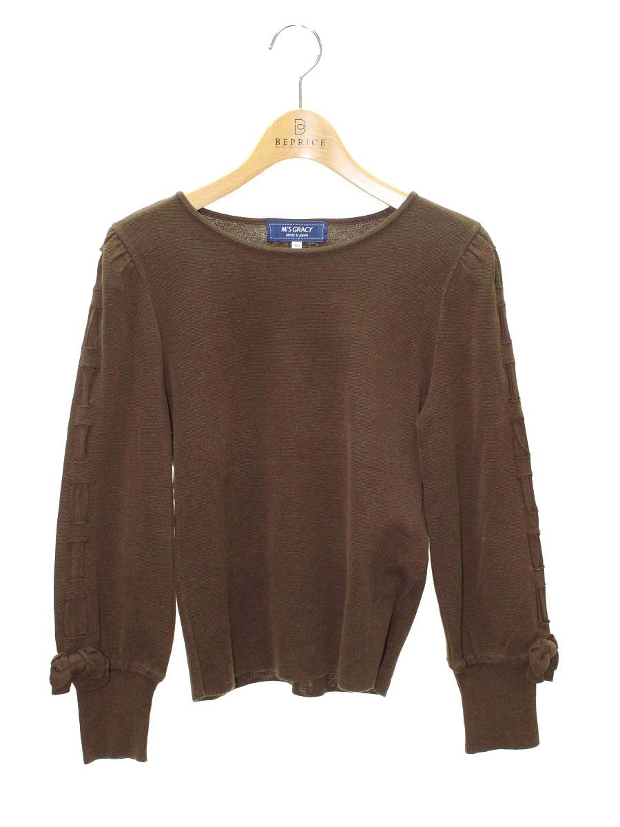 エムズグレイシー Sleeve Ribbon Knit 818516 ニット セーター 40 ブラウン ストレッチ ITTL11RDGBAM