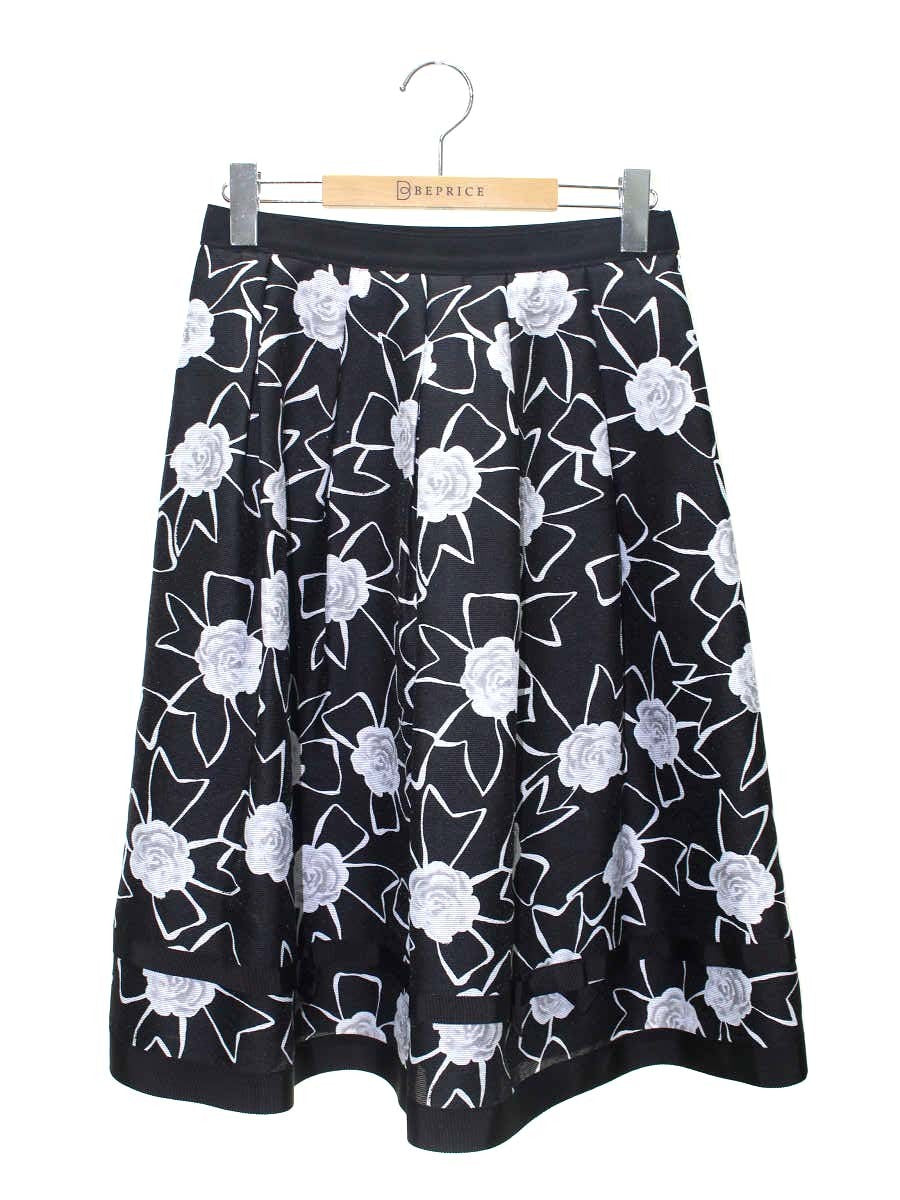 エムズグレイシー 217109 スカート 38 ブラック カメリア リボン IT9O8YZJIOG0