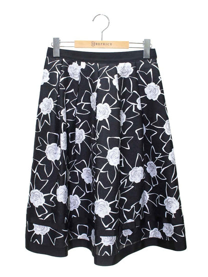 エムズグレイシー 217109 スカート 38 ブラック カメリア リボン IT9O8YZJIOG0