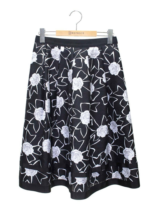 エムズグレイシー 217109 スカート 38 ブラック カメリア リボン IT9O8YZJIOG0