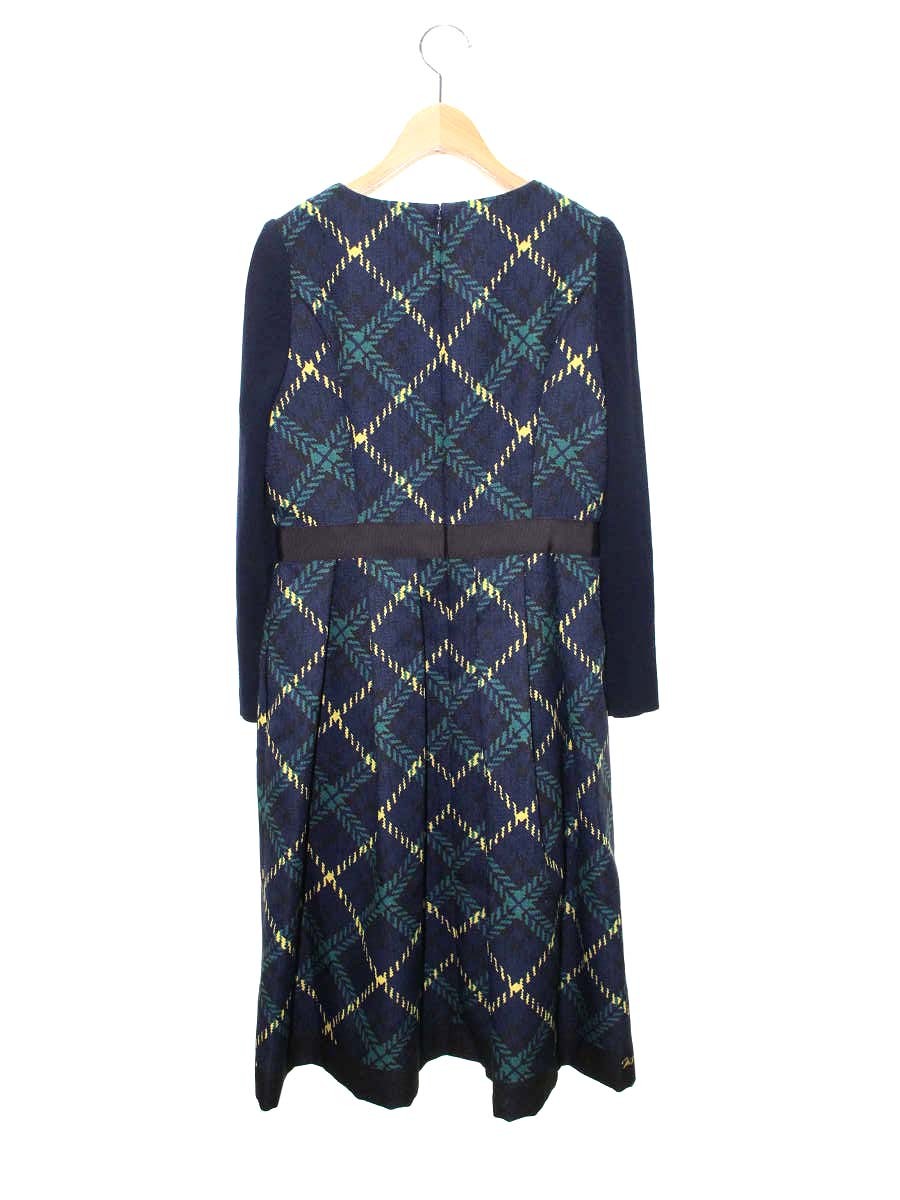 エムズグレイシー ネイビーxグリーンチェックワンピース 211510 36 ネイビー ITDL46Z0UDS4