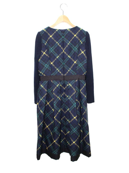 エムズグレイシー ネイビーxグリーンチェックワンピース 211510 36 ネイビー ITDL46Z0UDS4