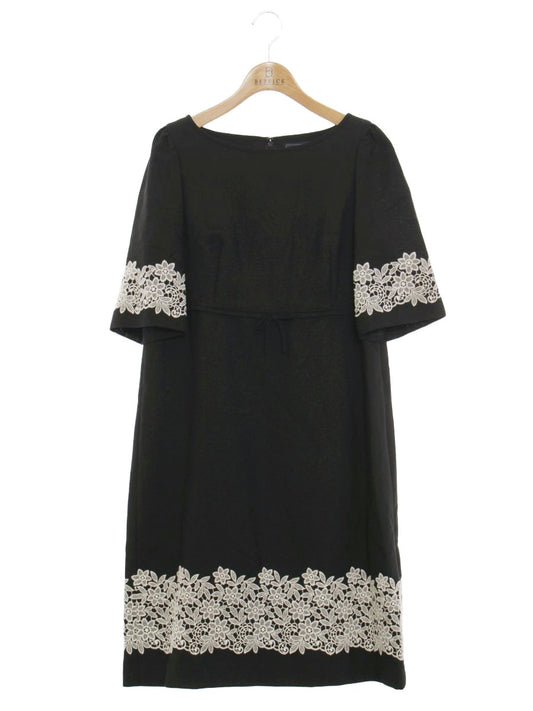 エムズグレイシー 811383 ワンピース 40 ブラック フラワー 刺繍 リボン ITVFLGOYC9IC