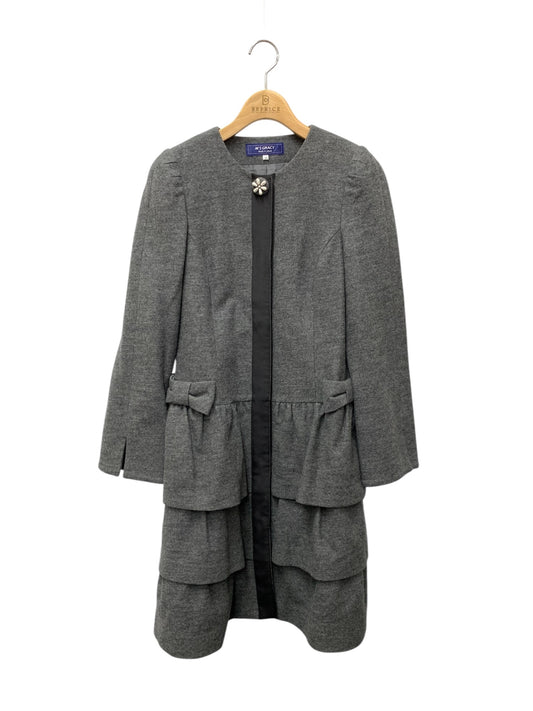 エムズグレイシー 729514 コート 38 グレー ティアード ノーカラー フラワーボタン IT8ZA2EZYU0T