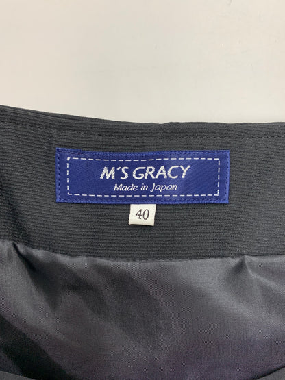 エムズグレイシー バイヤスチェックタック 517318 スカート 40 ブラック ITXBKMVM8ZI8