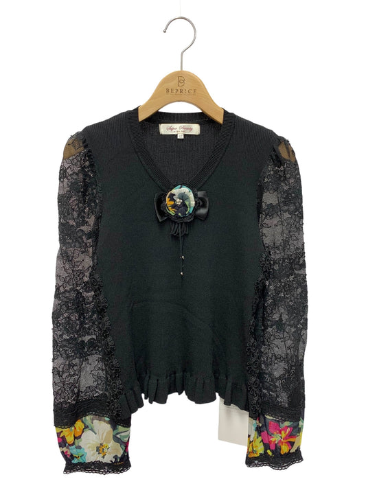 スーパービューティー ニット 42 ブラック Vネック 袖レース 切替 ITHS13JPVDRE 【SALE】