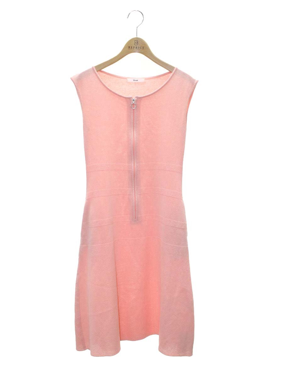 ルネ 6822630 ニットワンピース 34 ピンク フロントジップ リング クルーネック IT4HHBSNWZIC 【SALE】