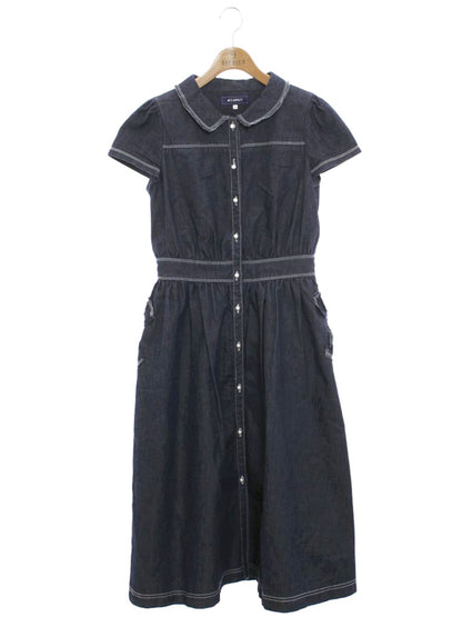 エムズグレイシー パールボタンデニム 211329 ワンピース 40 ネイビー フロントボタン ITVPN78F8VHW