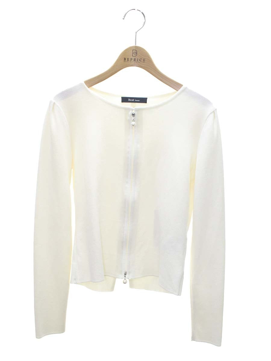 ルネ basic 5012310 カーディガン 34 ホワイト フェイクパール Ｗジップ ITKEAM1H2KRK