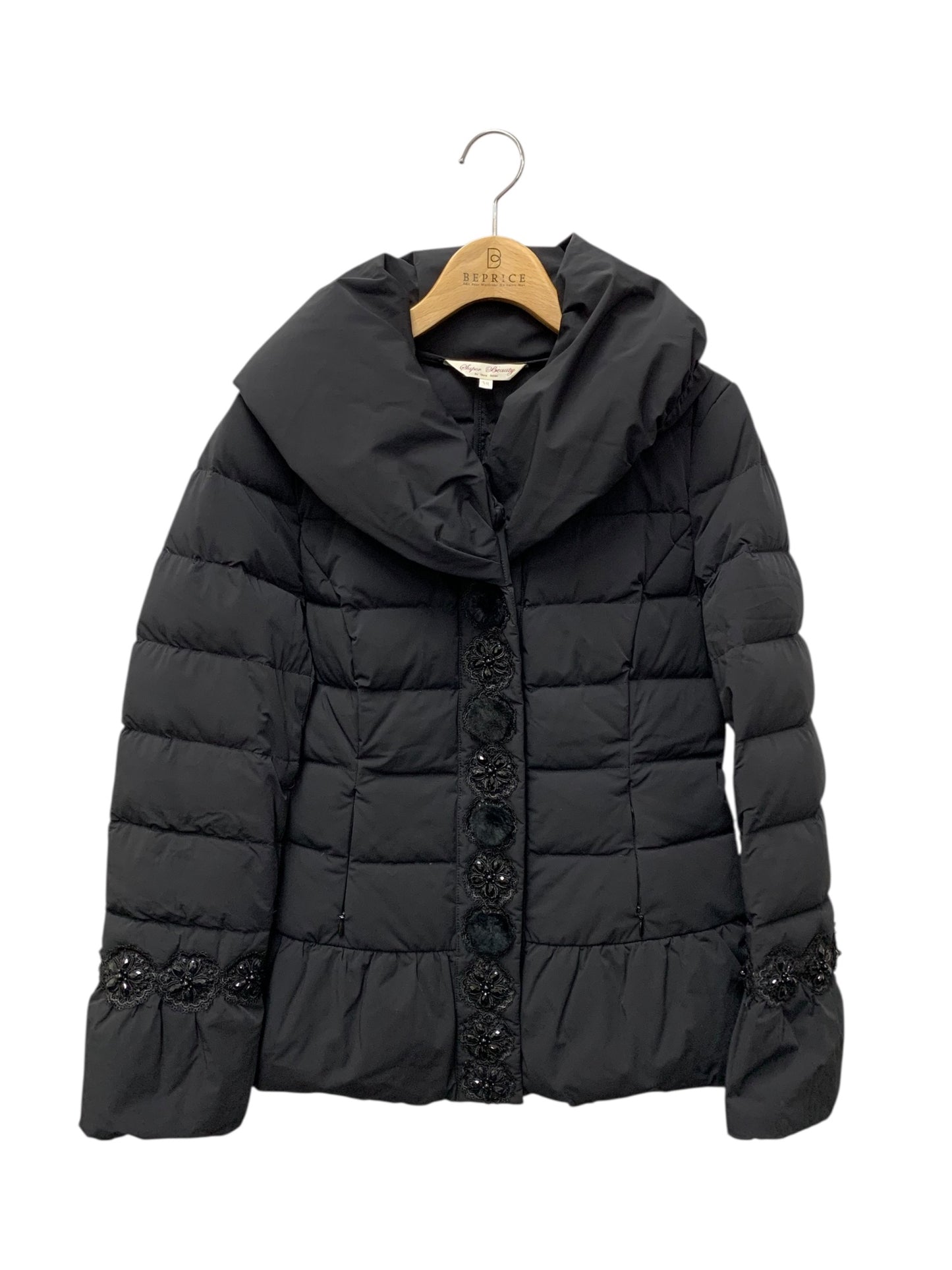 スーパービューティー ダウンジャケット 38 ブラック ビジュー レース ITGMS9XSSIJO