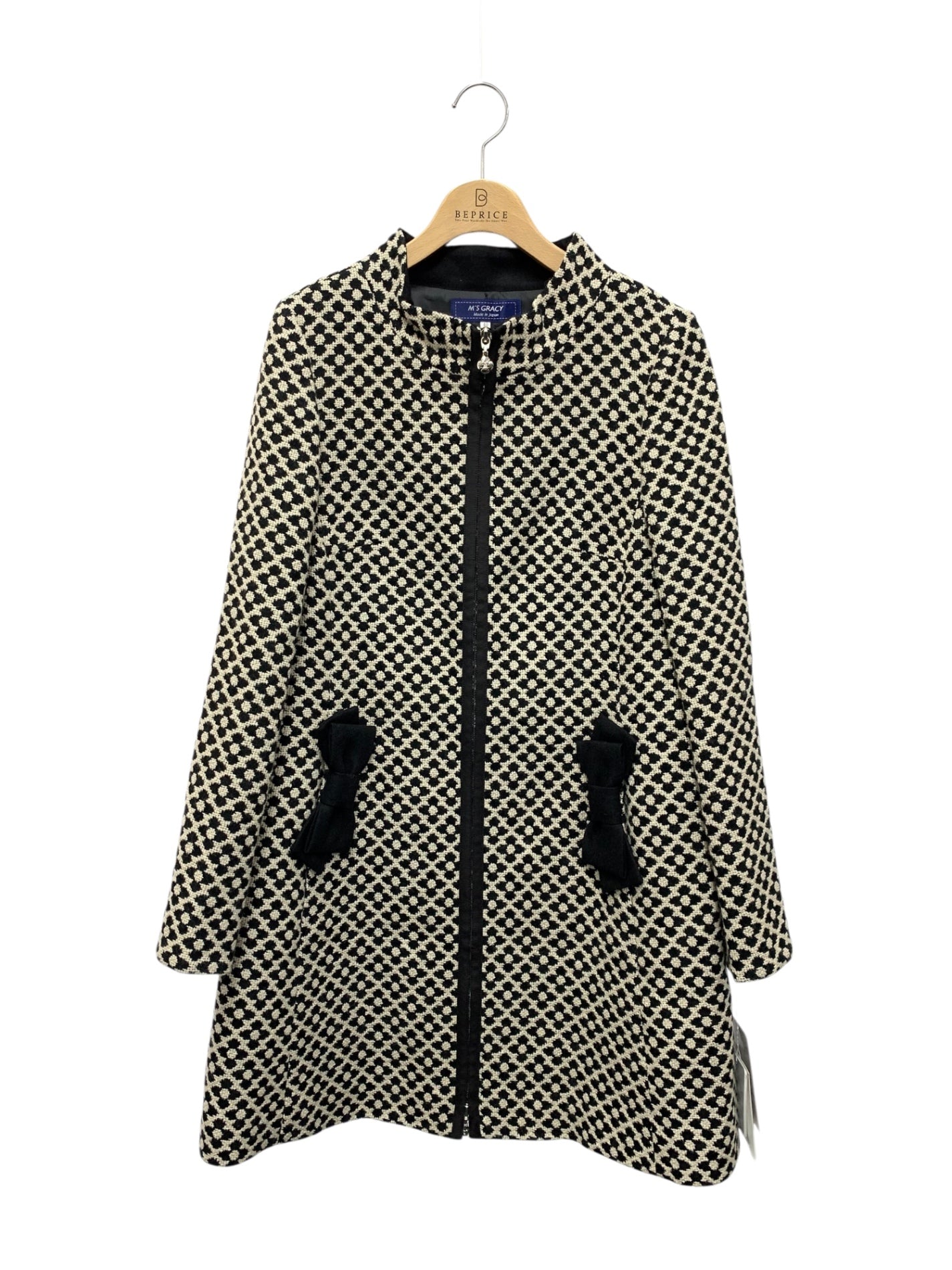 エムズグレイシー 919521 コート 40 ブラック カメリア ジップアップ リボン ITIA6M8QMI0T