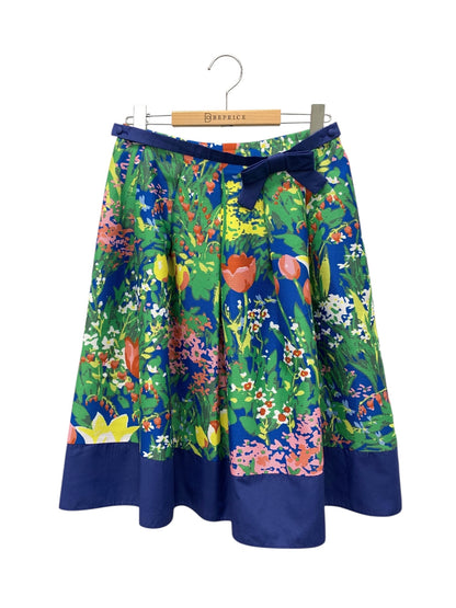 エムズグレイシー 017319 スカート 38 ブルー ガーデンプリント リボン IT3P4THF4ET4