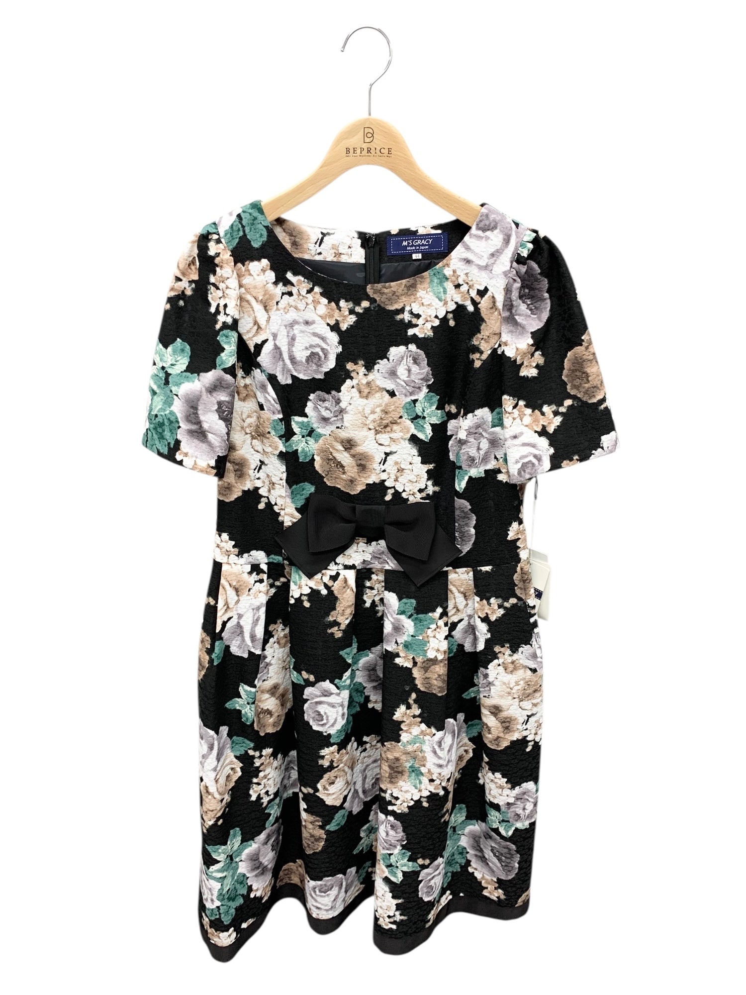エムズグレイシー 231605 ワンピース 44 ブラック フラワーモチーフ