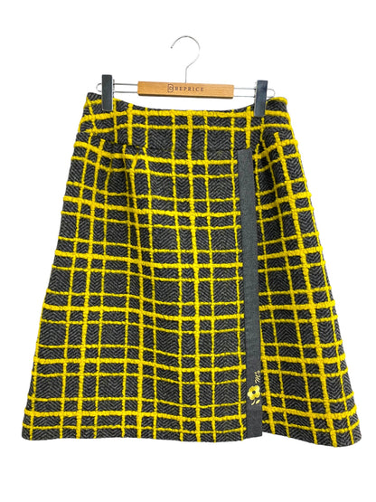 エムズグレイシー Check Skirt 917560 スカート 40 イエロー チェック ラップ IT7WD6UCMMZQ