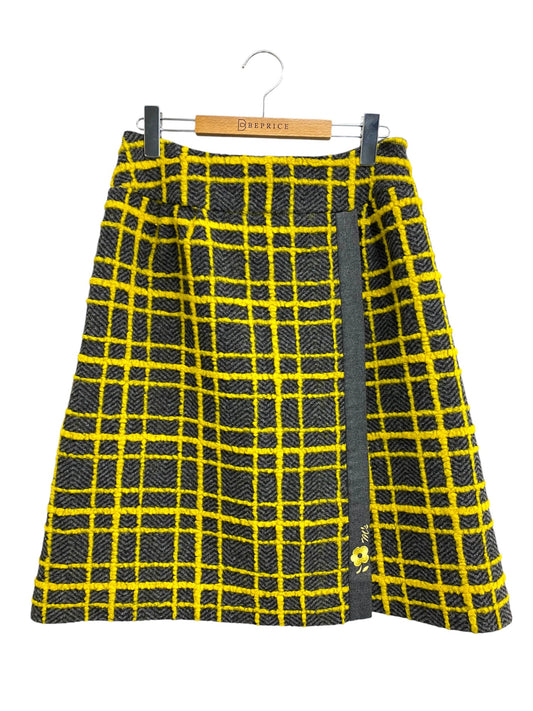 エムズグレイシー Check Skirt 917560 スカート 40 イエロー チェック ラップ IT7WD6UCMMZQ