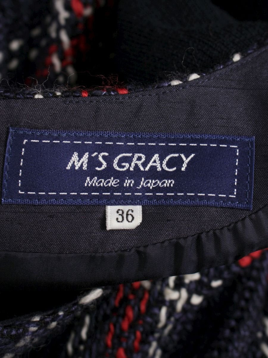 エムズグレイシー 811541 ワンピース 36 ネイビー ツイード ニット