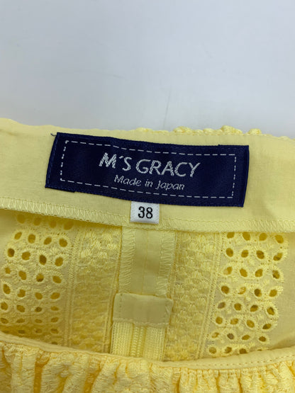 エムズグレイシー 720308 ブラウス 38 イエロー カットワーク バックジップ IT177GC1B2F8