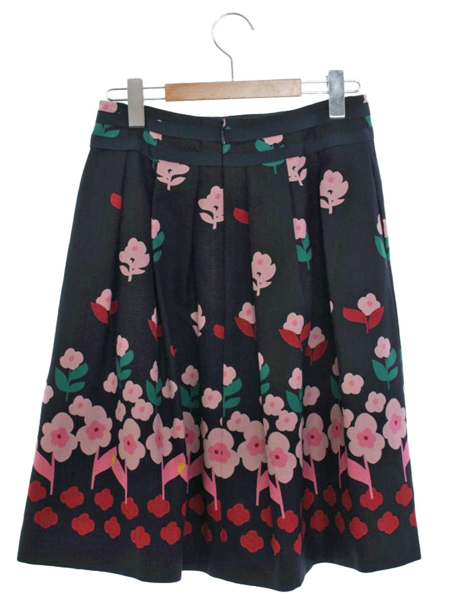 エムズグレイシー  Colorful Flower Skirt 917532 スカート 38 ネイビー フラワーモチーフ ITQH4F9184I0